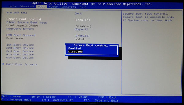 disable security boot